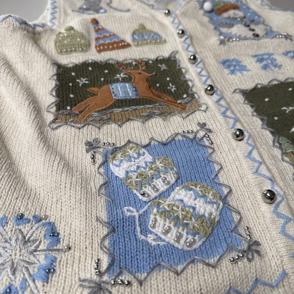 Women’s Vintage Winter Sweater Vest Size M Holiday Blue White Christmas Y2K 90s - Picture 3 of 11